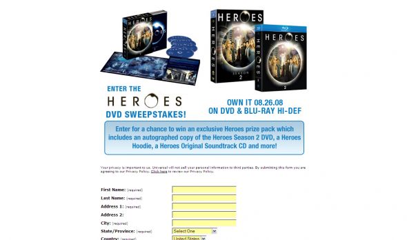 The Heroes Season 2 DVD Sweepstakes
