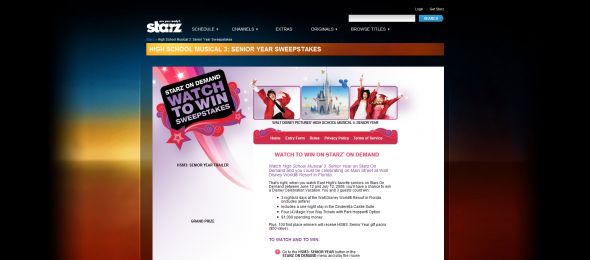 Starz On Demand HSM3 Watch to Win Disney World Sweepstakes