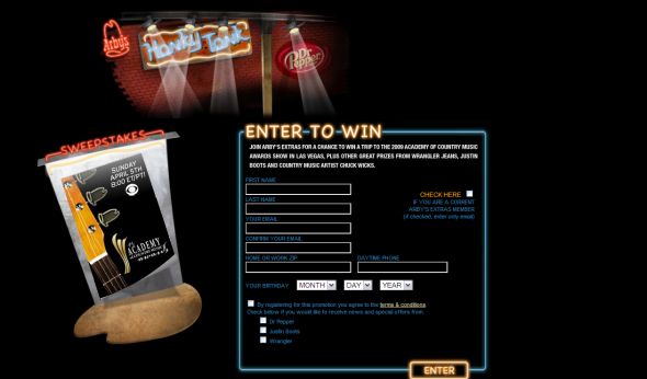 2009 Dr Pepper Arby’s Academy of Country Music Awards Sweepstakes & Game