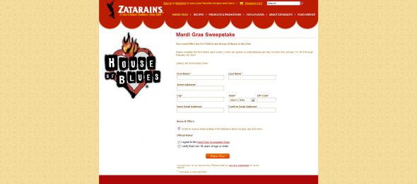 Zatarain’s Mardi Gras House of Blues Sweepstakes