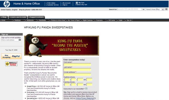HP Kung Fu Panda Become the Master sweepstakes