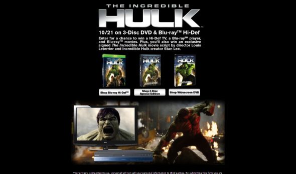 The Incredible Hulk Hulk Out Your Home Entertainment Sweepstakes