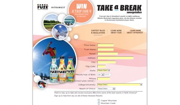 Intrawest - Fuze - Take a Break Sweepstakes