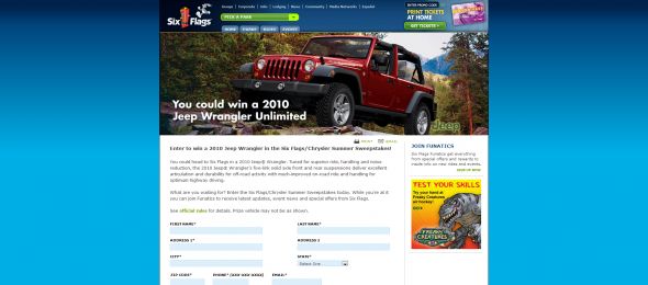 Six Flags 2010 Jeep Wrangler Sweepstakes