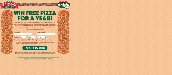 LaRosa’s Win Free Pizza for a Year Sweepstakes