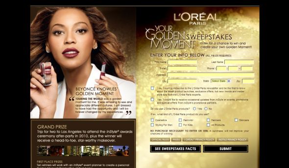 L’Oréal Your Golden Moment Sweepstakes