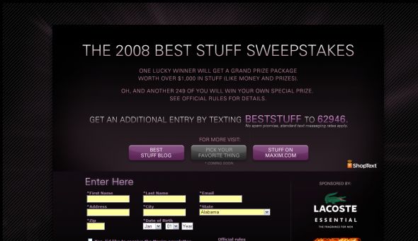 Maxim.com Best Stuff of the Year Sweepstakes