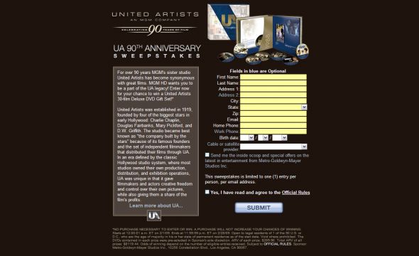 United Artists 90th Anniversary Sweepstakes