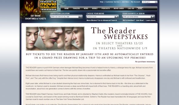 MovieTickets.com The Reader Sweepstakes