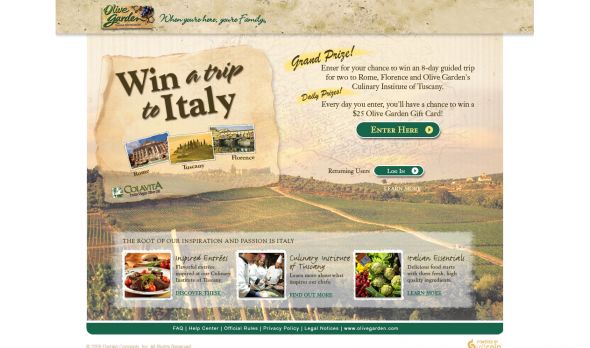 The Olive Garden Win a Trip To Italy Promotion