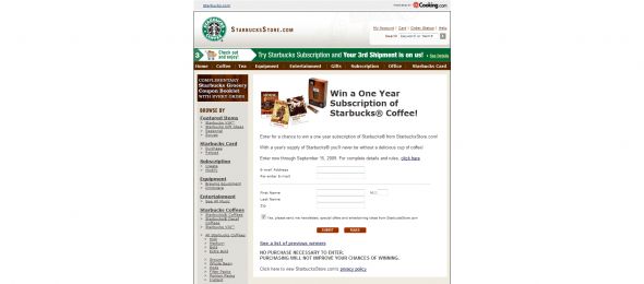 One Year Subscription of Starbucks Coffee Sweepstakes