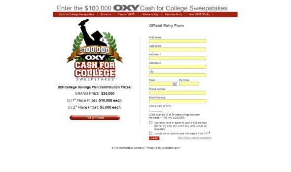 The OXY Cash for College Sweepstakes