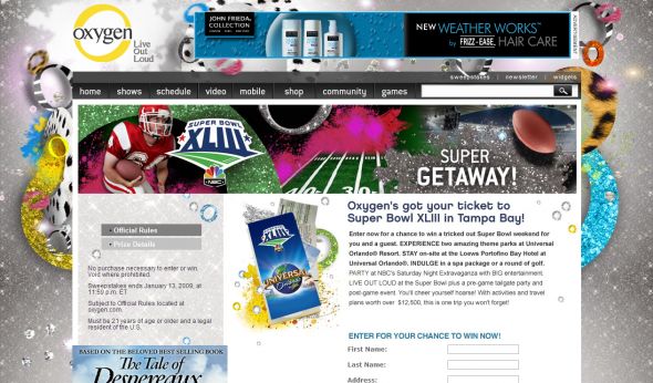 Oxygen’s Win a Trip to Super Bowl XLIII Sweepstakes