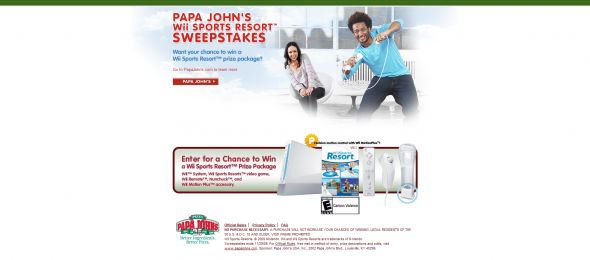Papa John’s Wii Sports Resort Sweepstakes