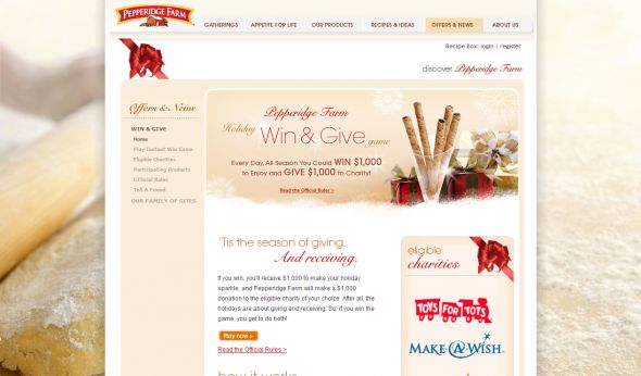 Pepperidge Farm Holiday Win and Give Instant Win Game