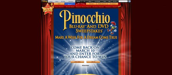 Pinocchio Blu-ray and DVD Sweepstakes