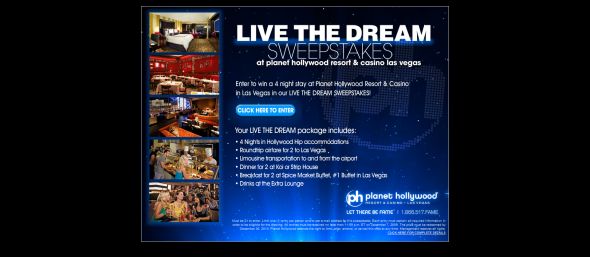 Planet Hollywood Live the Dream Sweepstakes Planet Hollywood Live the Dream Sweepstakes