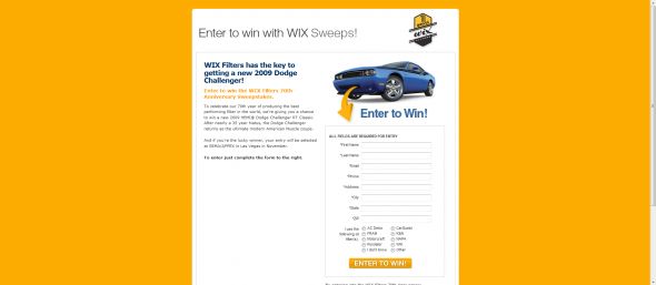 WIX Filters 70th Anniversary Celebration Sweepstakes