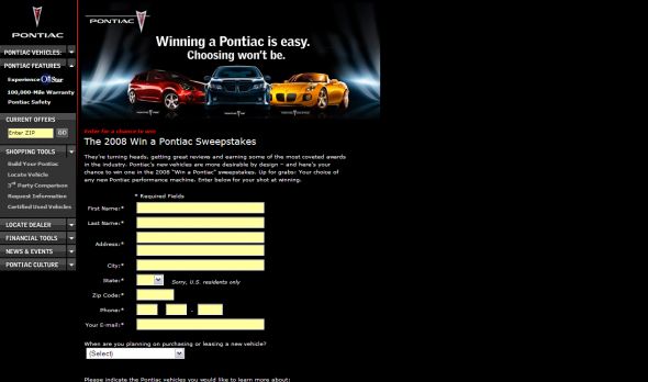 The Win a Pontiac Sweepstakes