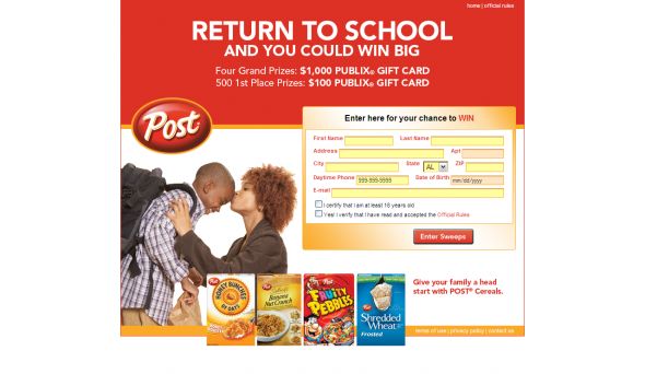 POST Cereal Return to School Sweepstakes