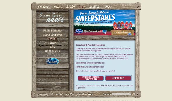 Ocean Spray Patriots Sweepstakes