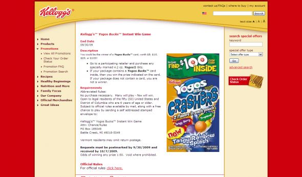 Kellogg’s Yogos Bucks Instant Win Game