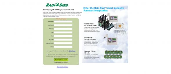 Rain Bird Smart Sprinkler Summer Sweepstakes