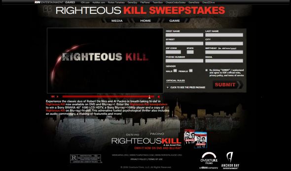 Righteous Kill DVD Sweepstakes