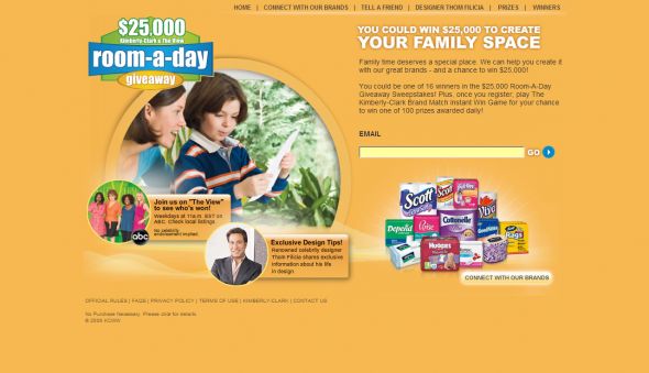 Kimberly-Clark Room-A-Day Giveaway Sweepstakes And Match Instant Win Game