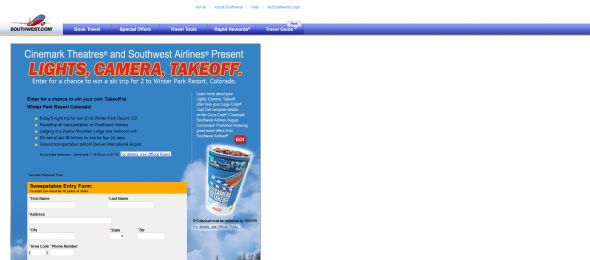 Cinemark and Southwest Airlines Sweepstakes
