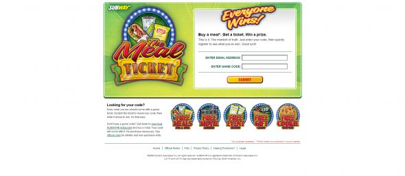 Subway Meal Ticket Instant Win Game
