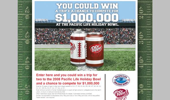 2008 Dr Pepper SuperValu Holiday Bowl Sweepstakes