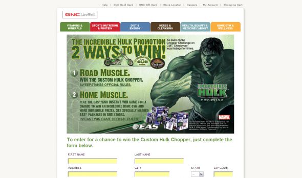The EAS Incredible Hulk Chopper Sweepstakes