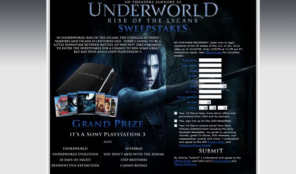 UGO Underworld Rise of the Lycans Sweepstakes