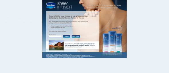 Vaseline Sheer Infusion Superior Spa Sweepstakes