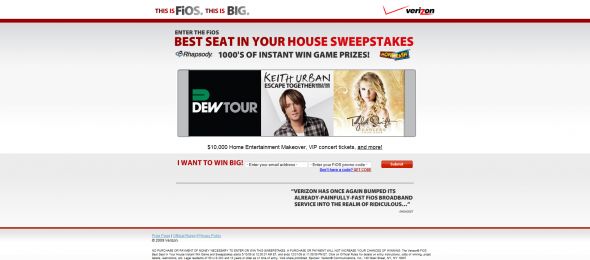 Verizon FiOS Best Seat In Your House Instant Win Game and Sweepstakes