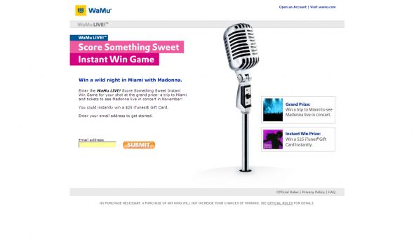 WaMu LIVE! Score Something Sweet Instant Win Game