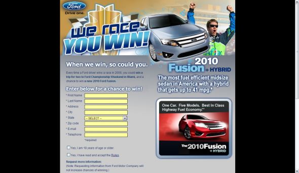 Ford We Race You Win Sweepstakes