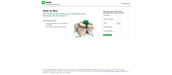 TD Bank Online Customer Appreciation Sweepstakes