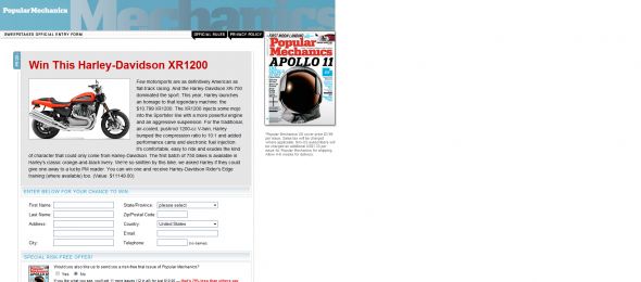 Popular Mechanics Harley-Davidson XR1200 Sweepstakes