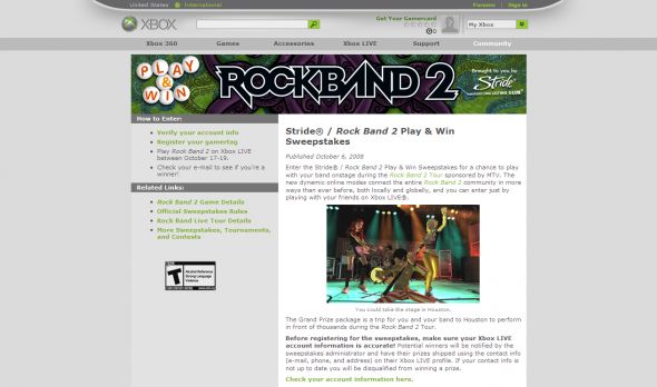 Stride Rock Band 2 Xbox Play and Win Sweepstakes