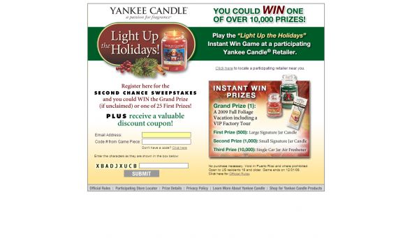 Yankee Candle Light Up The Holidays! Instant Win Game