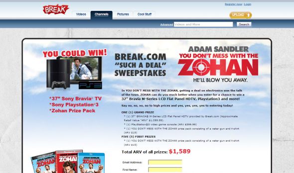 Break.com You Don’t Mess With The Zohan DVD Sweepstakes