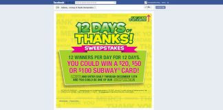 SUBWAY 12 Days of Thanks! Sweepstakes