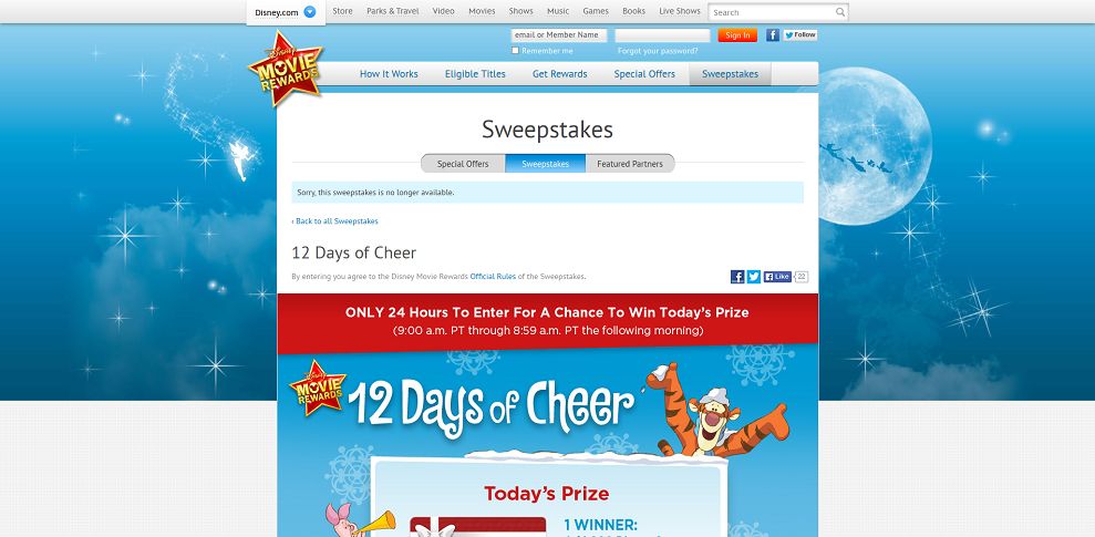 Disney Movie Rewards: 12 Days of Cheer Sweepstakes
