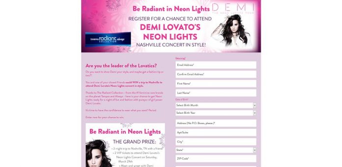 #4552-Be Radiant in Neon Lights Sweepstakes-tampax_promo_eprize_com_beradiant