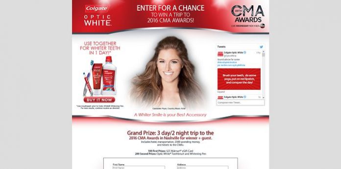 OpticWhiteCMA.com - Colgate Optic White Win a Trip to the 2016 CMA Awards Sweepstakes