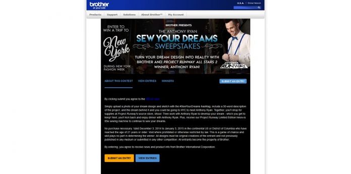 Brother And Anthony Ryan Sew Your Dreams Sweepstakes