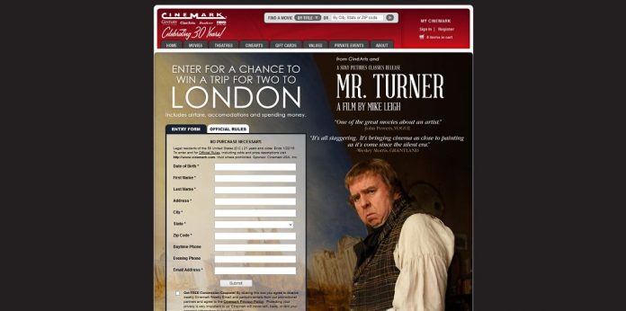 Cinemark's Mr. Turner Sweepstakes