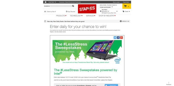 Staples #LessStress Sweepstakes